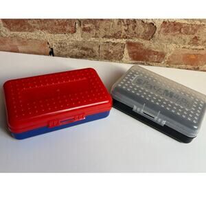 Space Maker 2 Pencil Box Cases Clear & Red 8" x 5" x 2" Storage USA Newell